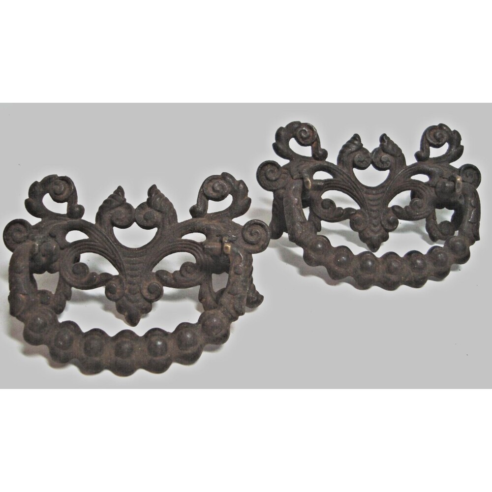 Antique Drawer Pulls Ornate Victorian Collectible Old Hardware 3" by 4 1/2"